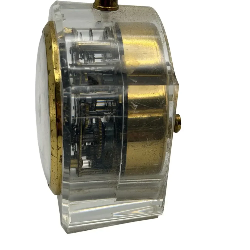 Waltham Alarm Clock Mechanical Clear Lucite Case Brass Germany Parts Display